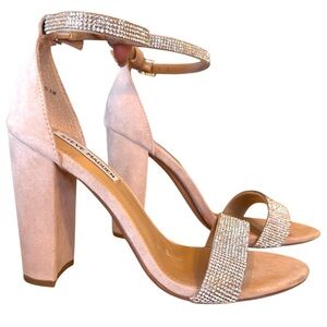🌈 6/$60 Steve Madden Leather Heels 8.5 Blush Open Toe Rhinestones Ankle Strap